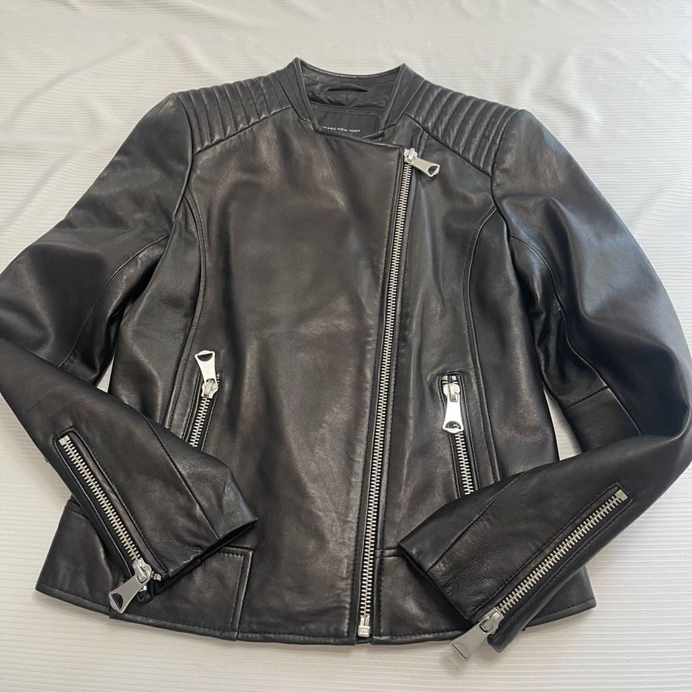 Marc New York Black Leather Moto Jacket Size XS